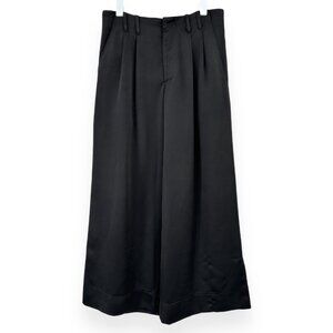 Kallmeyer Black High Rise Cropped Wide Leg Loose Fit Silk Satin Pants sz 8